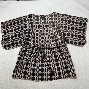 Mossimo Women's Medium Short Sleeve Pink Black Patterned Top Pullover Blouse